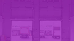 Warehouse interior with trucks and purple color filter