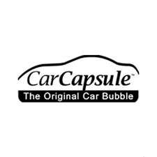 CarCapsule logo: Black text with curved car silhouette design