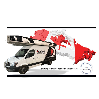 White service van with Dented logo against Canadian map background