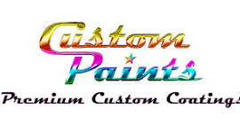 Custom Paints logo with rainbow metallic text and premium coating tagline