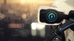 White electric vehicle charging connector with blue digital interface