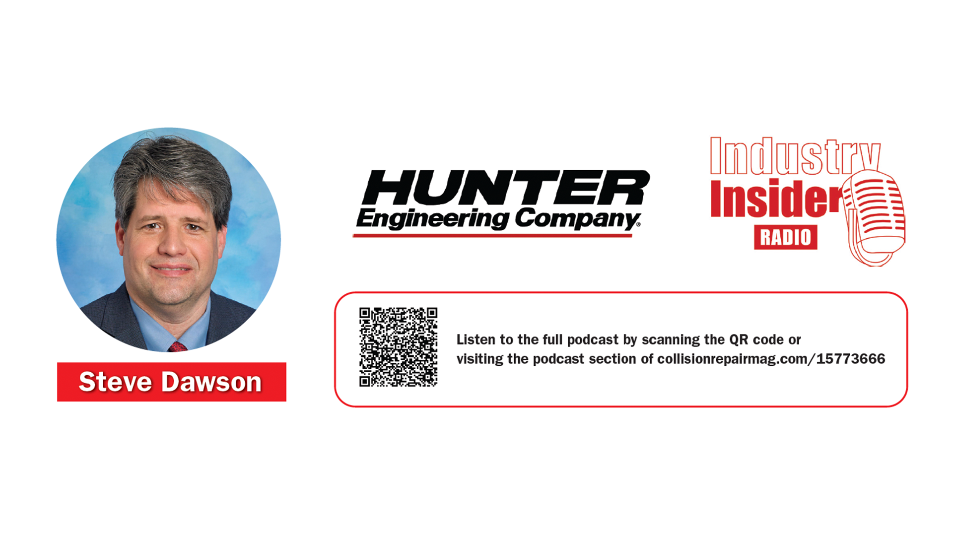Hunter Engineering Company logo with podcast QR code and professional headshot