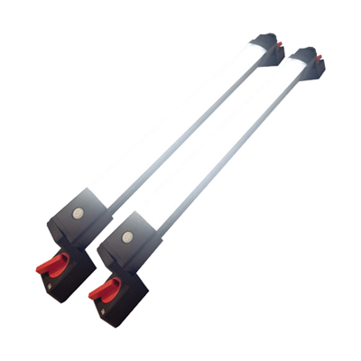 Pair of adjustable aluminum hiking/trekking poles with black handles and red locks
