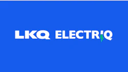 LKQ Electriq logo: White text on blue background with green accent