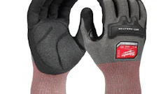 Milwaukee protective work gloves with gray, black, and red design