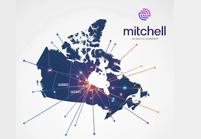 Mitchell corporate logo with Canada map showing connected network points
