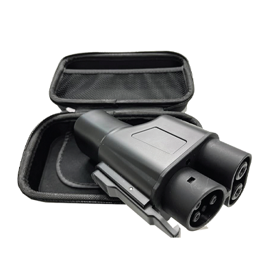 Electric vehicle charging adapter with protective black carrying case