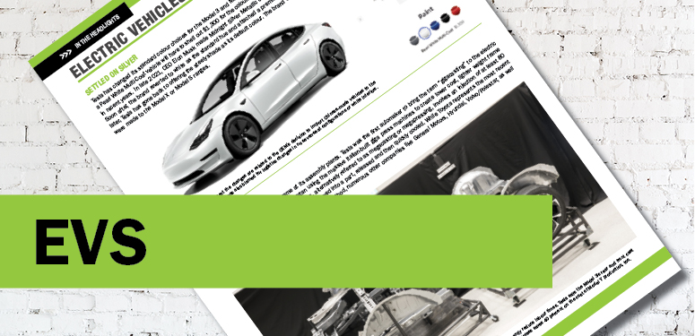 Electric vehicle brochure with white car and technical documentation on white background