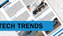 Tech Trends newsletter layout with automotive and technology article sections