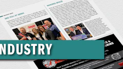 Industry publication spread with professional group photos and text sections