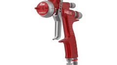 Red professional spray paint gun with metallic accents