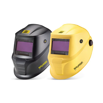 Two Savage welding helmets - black and yellow safety equipment