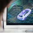 Digital rendering of autonomous vehicle with sensor mapping and camera detection zones