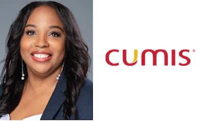 Cumis corporate logo in red and yellow next to professional headshot