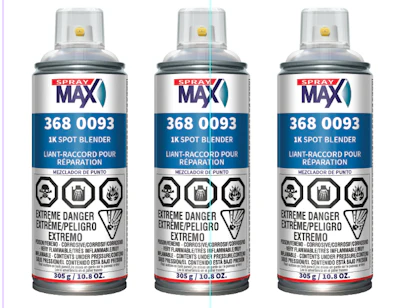 Three identical Spray Max 1K Spot Blender automotive paint spray cans