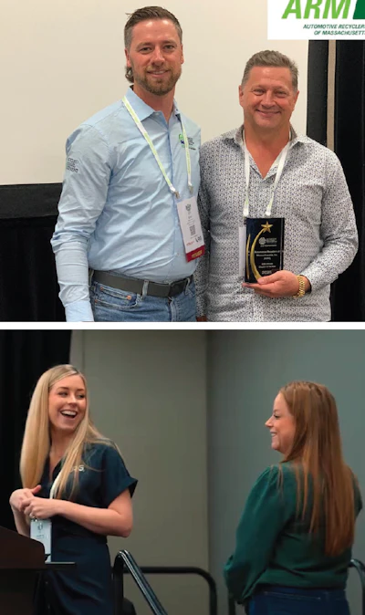Two professionals at ARM conference, one holding an award plaque