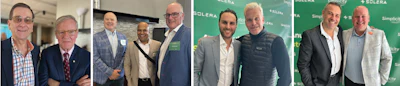 Three group photos of professional men in business attire posing together