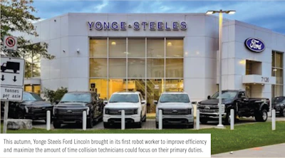 Ford dealership Yonge Steeles with black and white SUVs parked in front of modern building
