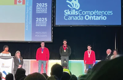 2025 Skills Ontario Competition award ceremony stage with medal recipients
