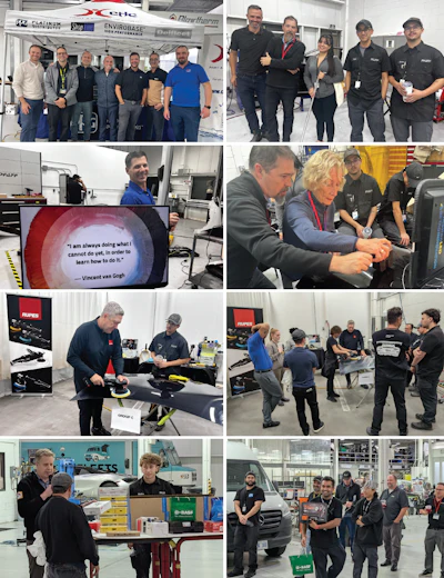 Automotive industry training workshop with professionals demonstrating technical skills