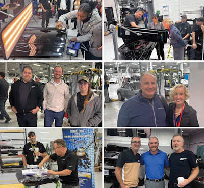 Workplace photo collage of automotive technicians and employees working in industrial setting
