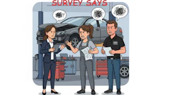 Auto repair dispute with three workers discussing car problem in service center
