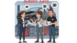 Auto repair dispute with three workers discussing car problem in service center