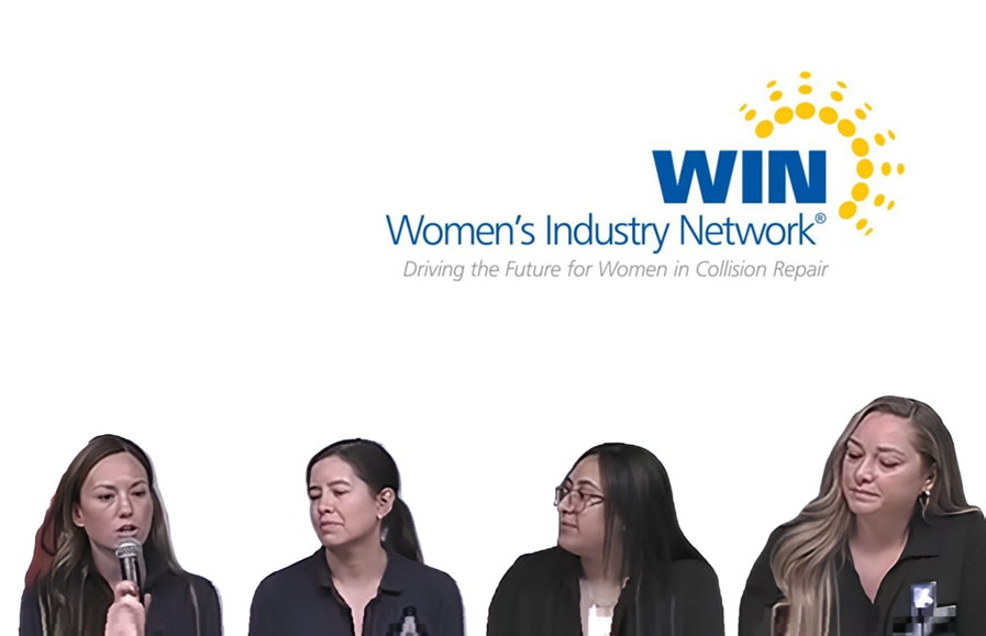 WIN Women's Industry Network logo with four professional women speaking