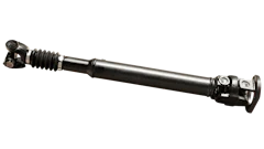 Black automotive driveshaft with universal joints and flexible coupling