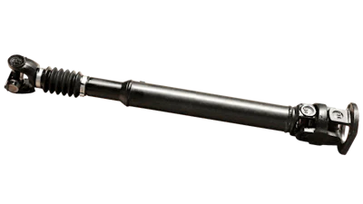 Black automotive driveshaft with universal joints and flexible coupling