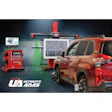 Automotive calibration system with red SUV and precision alignment technology