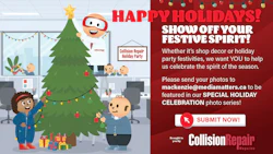 Festive office holiday party with decorated Christmas tree and employees in holiday spirit