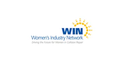 WIN Women's Industry Network logo with blue text and yellow sunburst design
