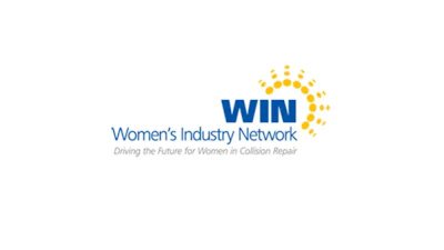 WIN Women's Industry Network logo with blue text and yellow sunburst design