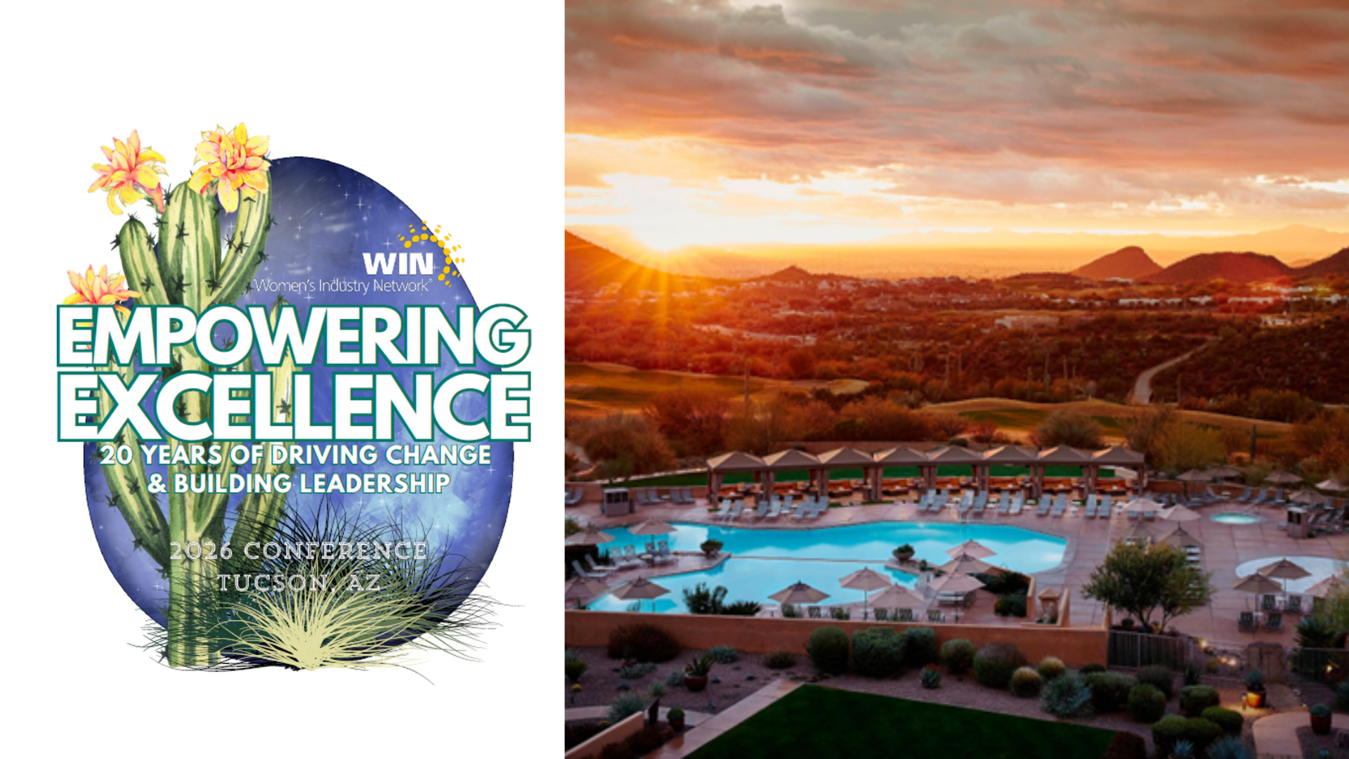 WIN conference logo with earth, cactus, and 20th anniversary celebration design