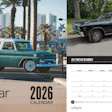 2026 Valspar calendar featuring vintage green Chevrolet station wagon and black Pontiac Beaumont