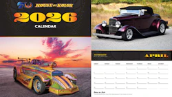 2026 House of Kolor calendar featuring vintage hot rod and racing car at sunset