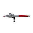 Professional red and silver airbrush tool with detailed mechanical design