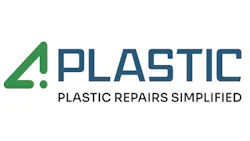 4 Plastic logo with green geometric symbol and blue brand name