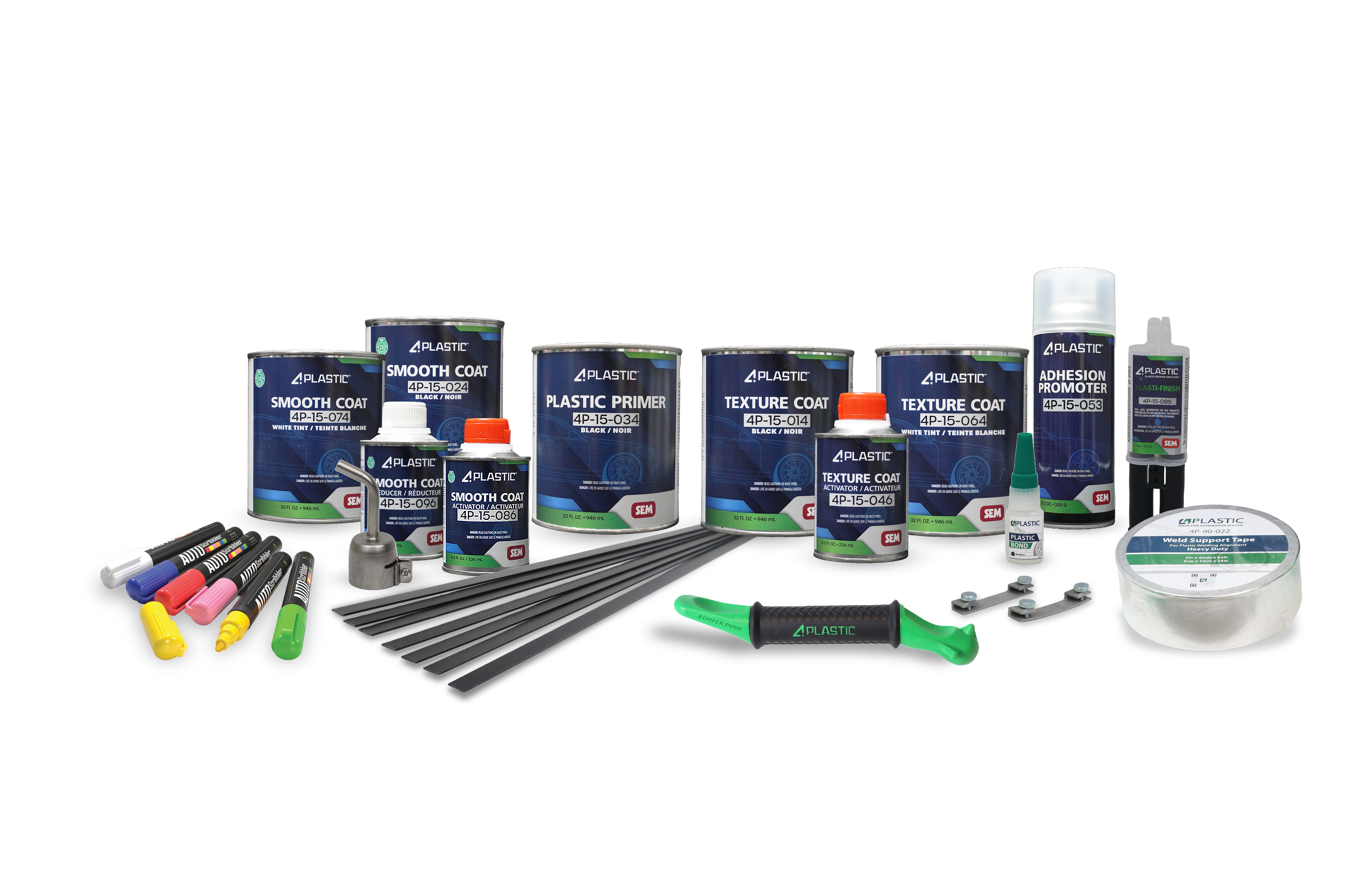 Atlantic automotive repair and refinishing product collection with paint cans, tools, and supplies