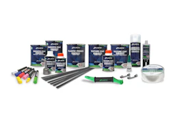 Atlantic automotive repair and refinishing product collection with paint cans, tools, and supplies