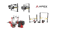 Apex automotive equipment showcasing vehicle lifts and tire service machines