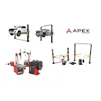 Apex automotive equipment showcasing vehicle lifts and tire service machines