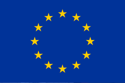 European Union flag with 12 golden stars in a circle on blue background