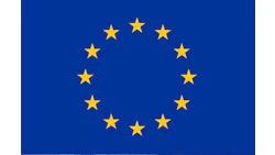 European Union flag with 12 golden stars in a circle on blue background