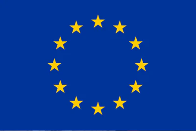 European Union flag with 12 golden stars in a circle on blue background