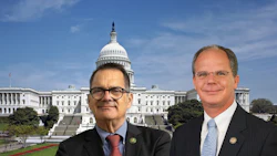 Two congressional representatives standing before the U.S. Capitol building