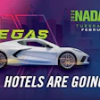 2026 NADA Show promotional graphic with white sports car against Las Vegas skyline