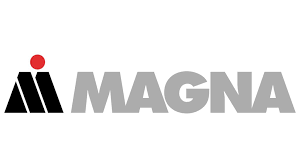 Magna corporate logo with black and gray text, red dot accent