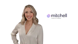 Mitchell Enlyte corporate logo in purple and white with professional background